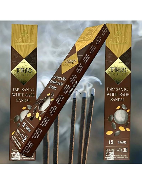 Incienso TRÍO Palo Santo, Salvia Blanca y Sándalo – Sinergia de Aromas para Equilibrar tu Energía