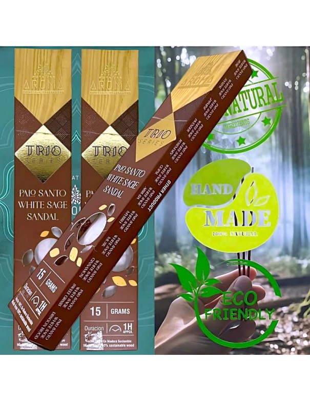 Incienso TRÍO Palo Santo, Salvia Blanca y Sándalo – Sinergia de Aromas para Equilibrar tu Energía