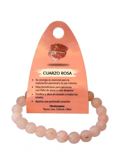 Pulsera de cuarzo rosa 8mm. Piedra natural.