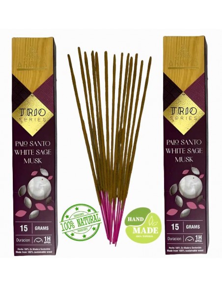 Incienso Trío Palo Santo, Salvia Blanca y Musk – Sinergia Aromática para tu Bienestar
