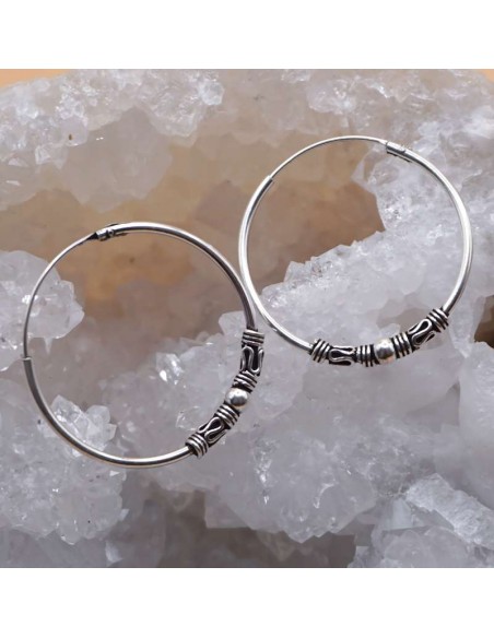 Aros de Plata Bali 25mm – Artesanía Balinesa en Plata 925 con Diseño Étnico