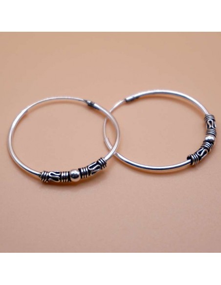 Aros de Plata Bali 25mm – Artesanía Balinesa en Plata 925 con Diseño Étnico