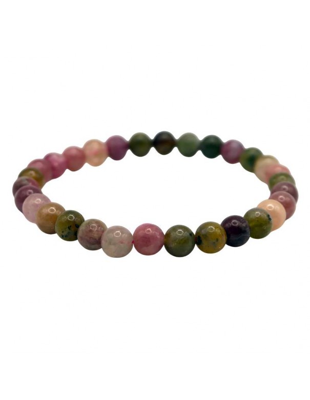 Pulsera Ajustable de Turmalina Sandía – Cuentas Naturales de 6 mm