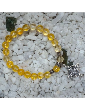 Pulsera Ajustable de Citrino con Dije en Acero de Nudo de Brujas