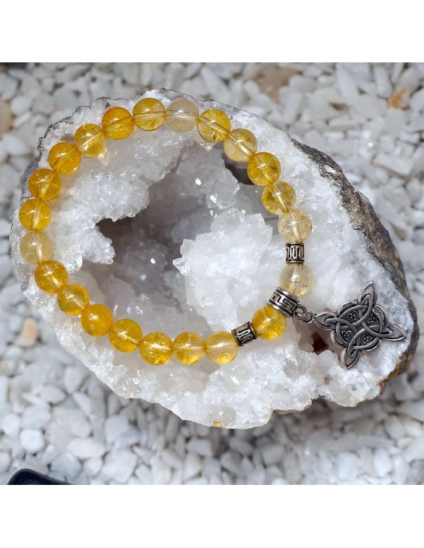 Pulsera Ajustable de Citrino con Dije en Acero de Nudo de Brujas