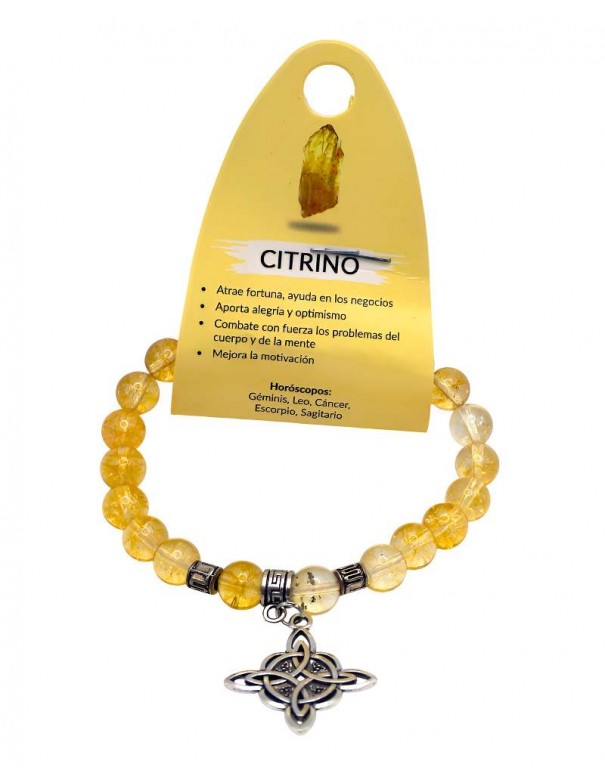 Pulsera Ajustable de Citrino con Dije en Acero de Nudo de Brujas
