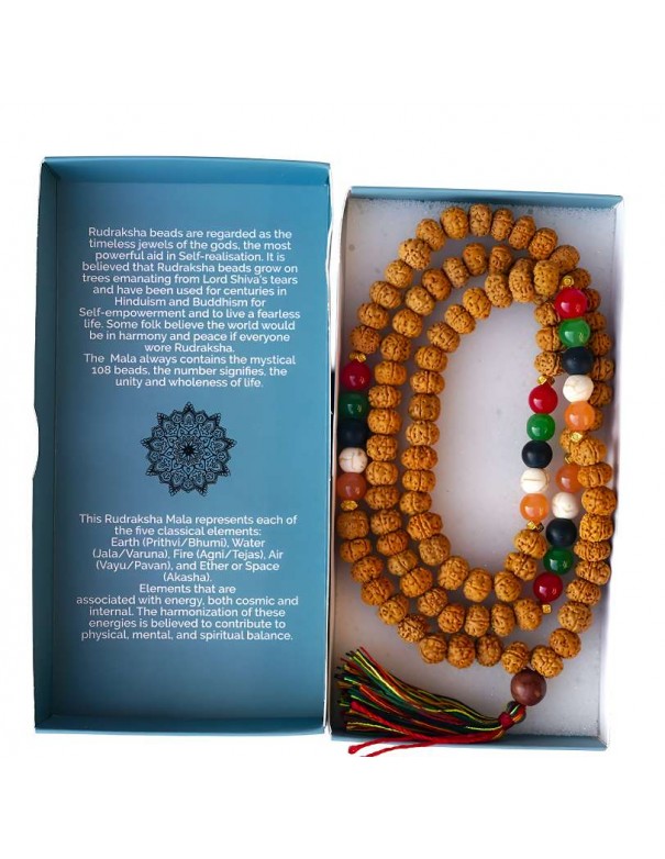 Collar Bali Mala Rudraksha – Energía de los 5 Elementos · 108 cuentas · Armonía espiritual