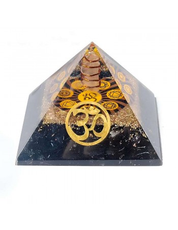 Pirámide Orgonita con Turmalina Negra, Símbolo OM y Chakras