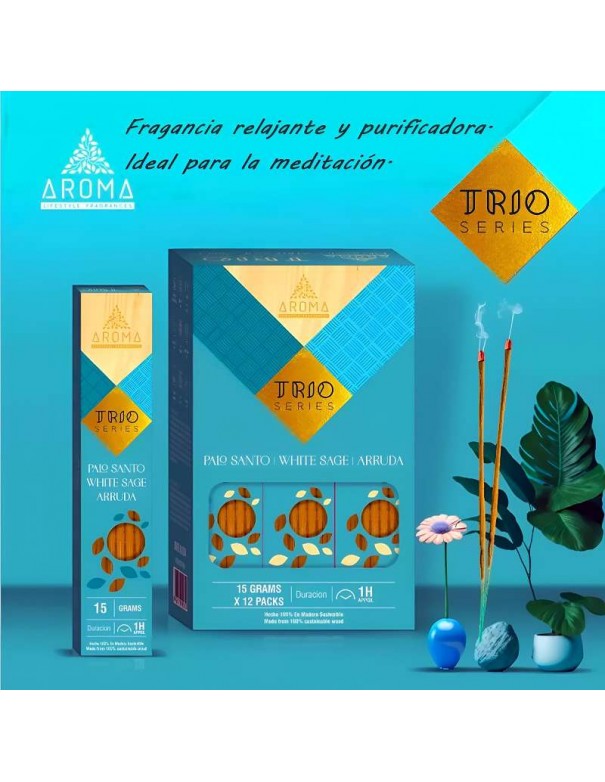 Incienso Aroma Trio Series – Palo Santo, Salvia Blanca y Ruda
