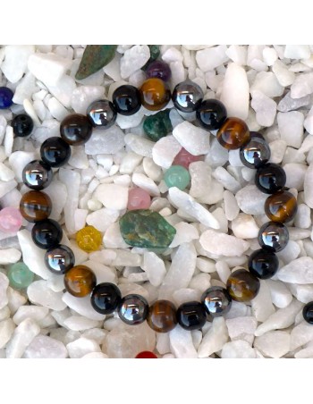 Pulsera Triple Protección – Ojo de Tigre, Obsidiana y Hematita
