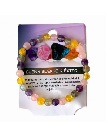 Pulsera buena suerte: Labradorita, Citrino, Amatista y Cuarzo Rosa