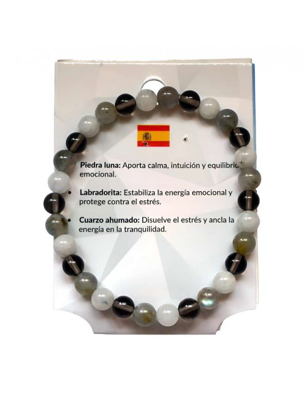 Pulsera PAZ INTERIOR– Piedra de Luna, Labradorita y Cuarzo Ahumado
