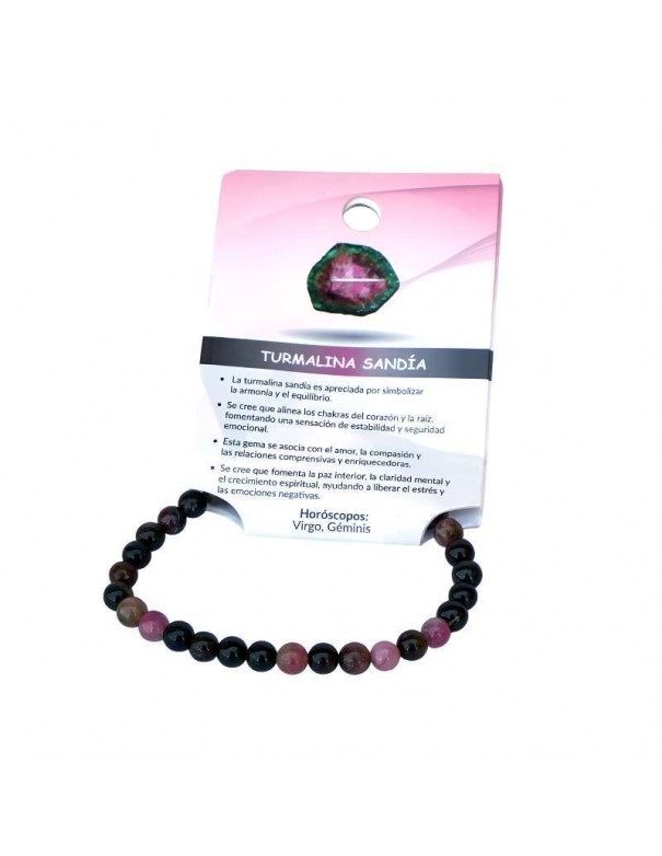 Pulsera Ajustable de Turmalina Sandía – Cuentas Naturales de 6 mm