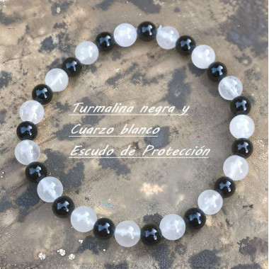 Pulsera de Turmalina y Cuarzo Blanco - Escudo Protector Energético