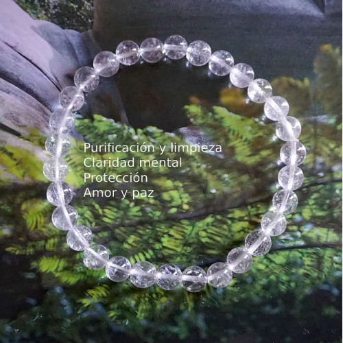 Pulsera de Cuarzo Blanco Ajustable con Cuentas de 6 mm – Claridad, Protección y Equilibrio