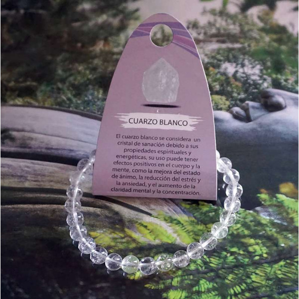 Pulsera de Cuarzo Blanco Ajustable con Cuentas de 6 mm – Claridad, Protección y Equilibrio