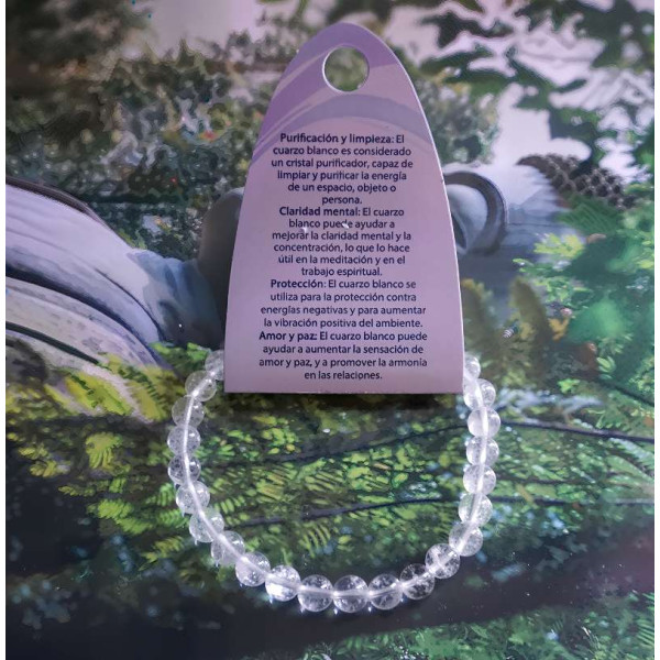 Pulsera de Cuarzo Blanco Ajustable con Cuentas de 6 mm – Claridad, Protección y Equilibrio