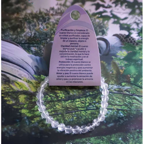 Pulsera de Cuarzo Blanco Ajustable con Cuentas de 6 mm – Claridad, Protección y Equilibrio
