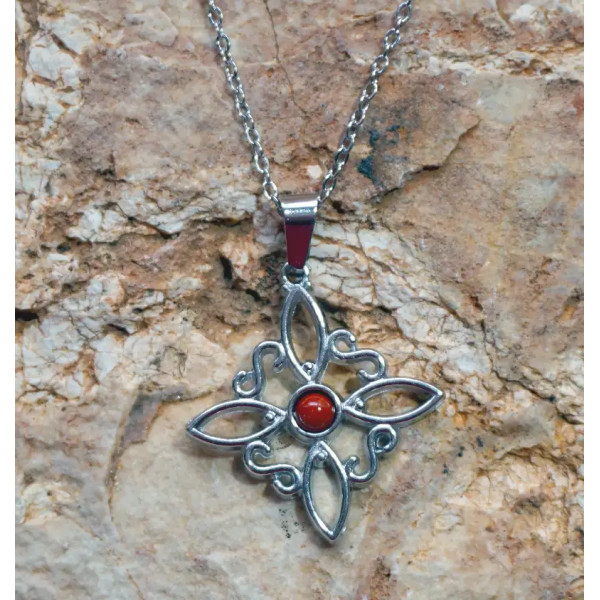 Colgante Nudo de Brujas en Acero con Jaspe Rojo – Energía, Protección y Vitalidad
