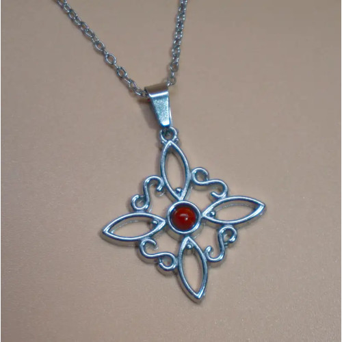 Colgante Nudo de Brujas en Acero con Jaspe Rojo – Energía, Protección y Vitalidad