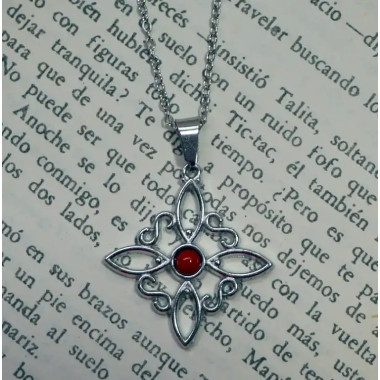 Colgante Nudo de Brujas en Acero con Jaspe Rojo – Energía, Protección y Vitalidad