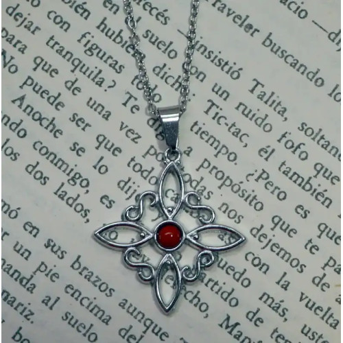Colgante Nudo de Brujas en Acero con Jaspe Rojo – Energía, Protección y Vitalidad