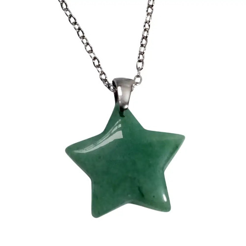 Colgante Estrella de Aventurina Verde con Cadena de Acero Inoxidable