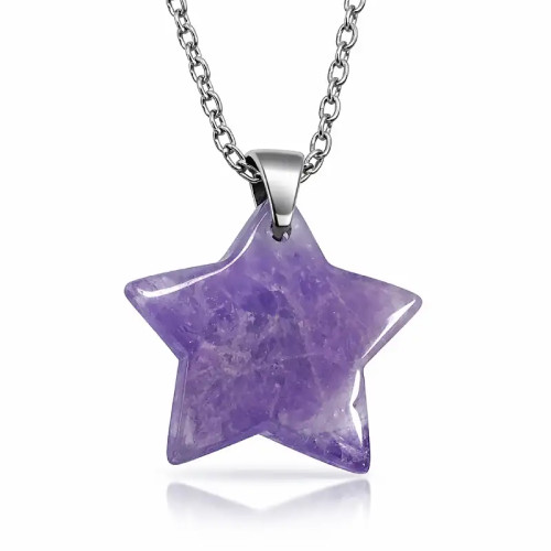 Colgante Estrella de Amatista con Cadena de Acero Inoxidable