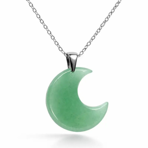 Colgante Luna de Aventurina Verde – Acero Inoxidable