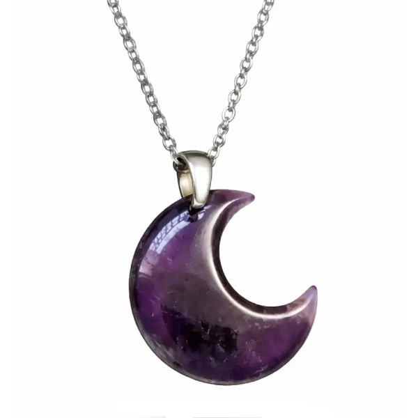 Colgante Luna de Amatista – Acero Inoxidable