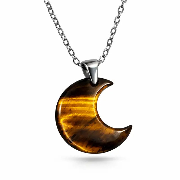 Colgante Luna de Ojo de Tigre – Acero Inoxidable