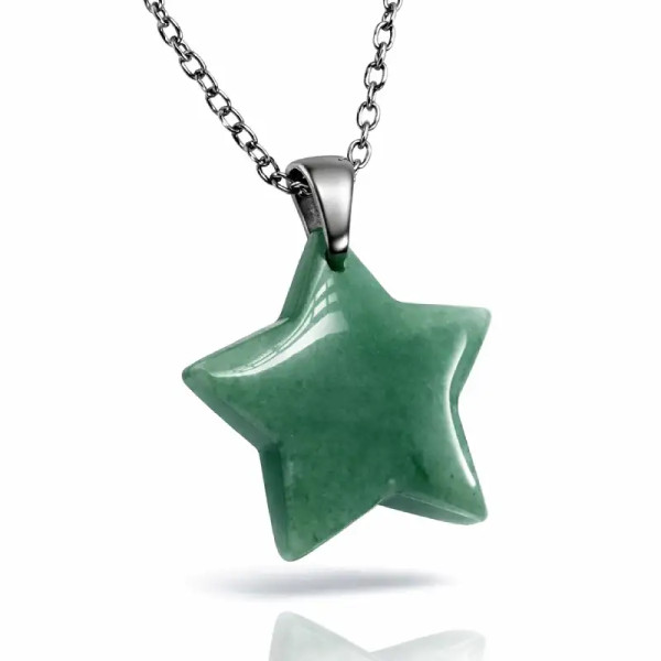 Colgante Estrella de Aventurina Verde con Cadena de Acero Inoxidable