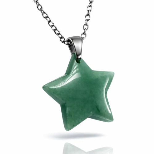 Colgante Estrella de Aventurina Verde con Cadena de Acero Inoxidable