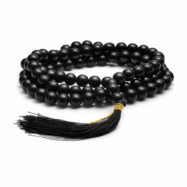 Mala de Ágata Negra 108 Cuentas – Protección y Enfoque Espiritual