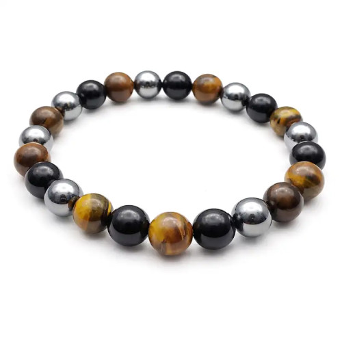 Pulsera para Hombre de Piedra Natural Ojo de Tigre, Ónix y Hematita.