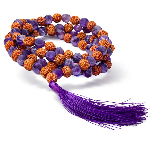 Descubre el poder espiritual del Japa Mala de Rudraksha y Amatista