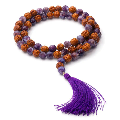 Descubre el poder espiritual del Japa Mala de Rudraksha y Amatista