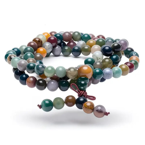 Japa Mala tibetano 108 cuentas de ágata India.  Hecho a mano en India.