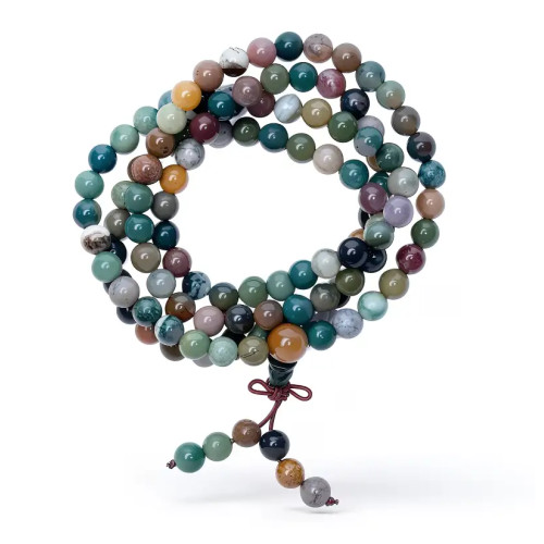 Japa Mala tibetano 108 cuentas de ágata India.  Hecho a mano en India.