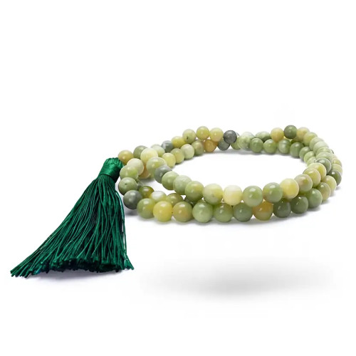 Exquisita Japa Mala 108 Cuentas de Jade Verde Hecha a Mano
