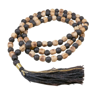 Mala Tulsi: 108 Cuentas de madera y piedra volcánica 2