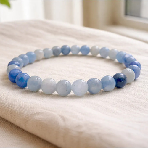 Pulsera de Cuarzo Azul con Cuentas de 6 mm - Equilibrio y Serenidad