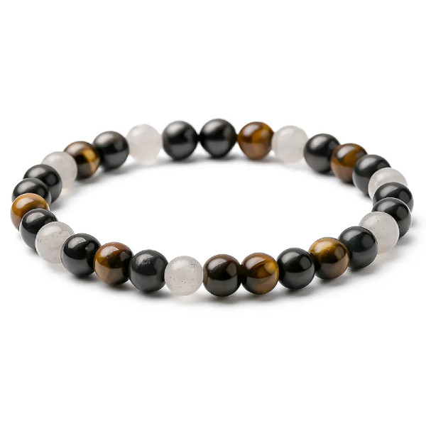 El poder de tres piedras: Labradorita, Turmalina Negra y Ojo de Tigre en una pulsera