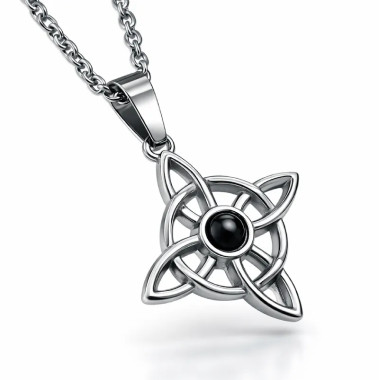 Colgante Nudo de Brujas en Acero con Ónix Negro. Protección 2