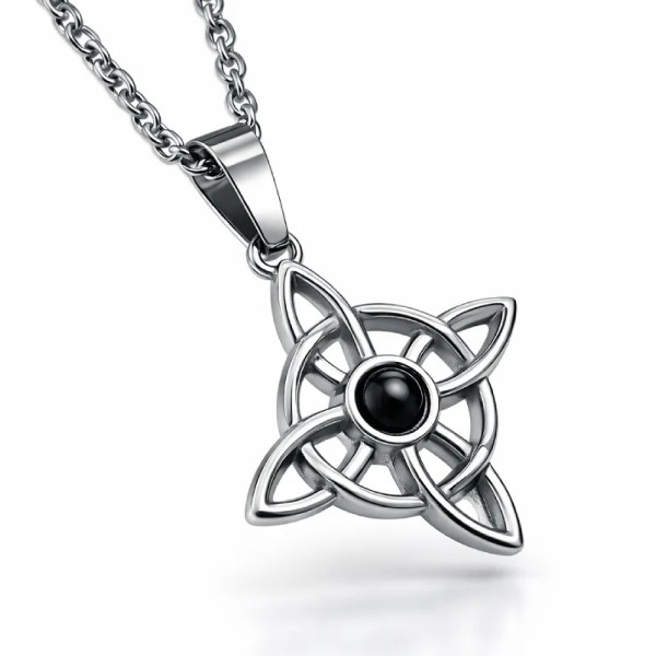 Colgante Nudo de Brujas en Acero con Ónix Negro. Protección