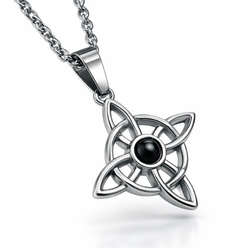 Colgante Nudo de Brujas en Acero con Ónix Negro. Protección