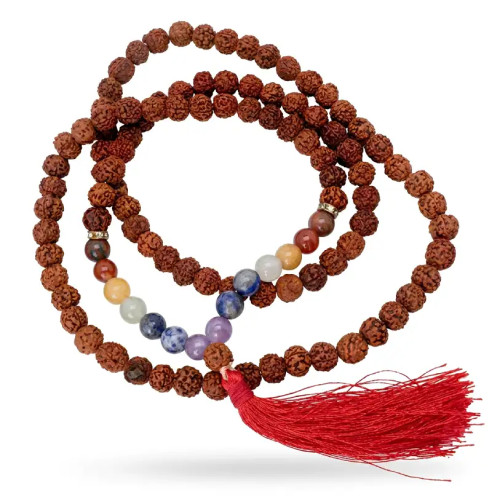 Japa Mala de Rudraksha y Gemas de los 7 Chakras. Equilibra tu energía.
