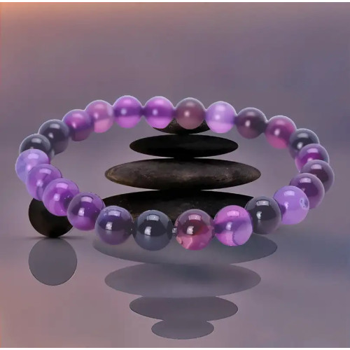 Ágata morada, pulsera de piedra natural hecha con cuentas de 8 mm.
