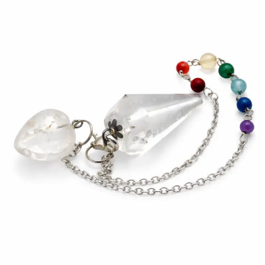 Péndulo de Cristal de Roca con Cadena de Minerales de los 7 Chakras. 2