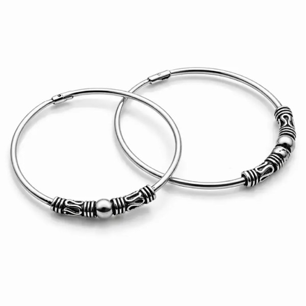 Aros de Plata Bali 25mm – Artesanía Balinesa en Plata 925 con Diseño Étnico